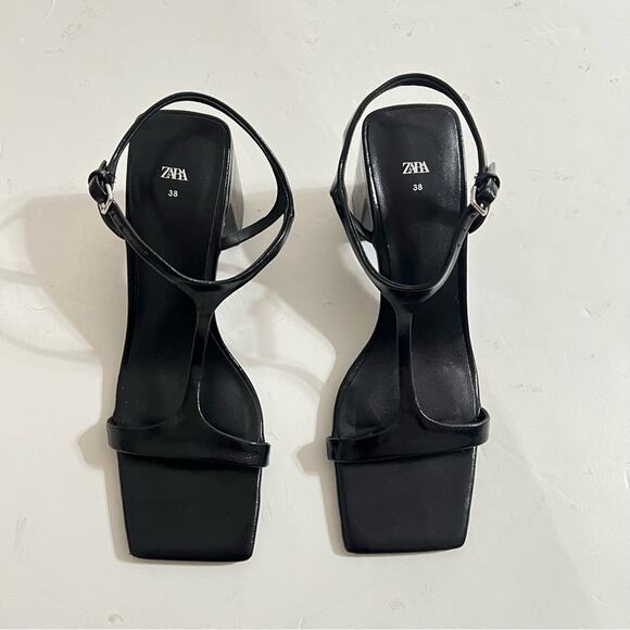 Zara Black BLOCK HEEL SANDALS Size 7.5 US - Picture 10 of 14